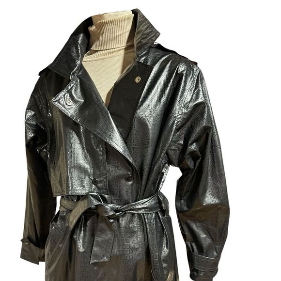 Wippette Ken Sporn Vintage Vinyl Croc Embossed Print Double Breasted Trench Coat - Picture 3 of 13
